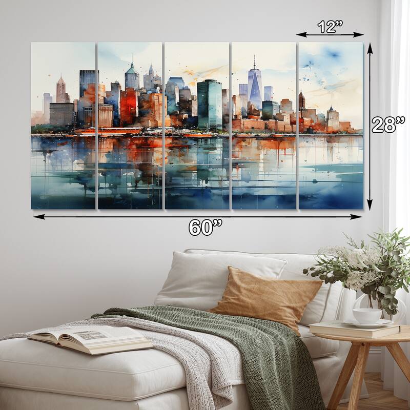 Designart "Dreamy New York Scenery Retro Watercolor I" City New York